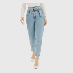 Guess 90’s Roda Foldover High-Waist Paperbag Belted Mom Tapered Lightwash Jeans